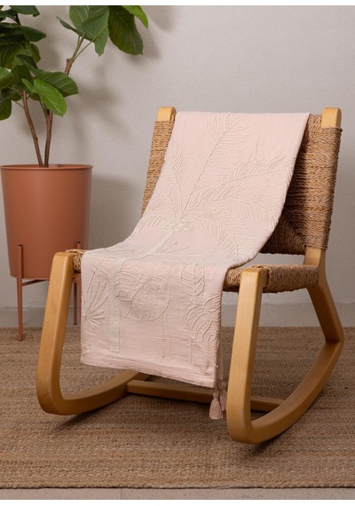 The Mia Throw Koltuk Şalı Püsküllü Pudra 170x130 Pudra