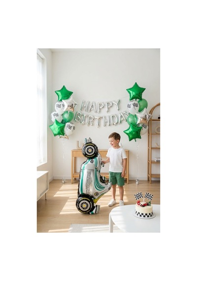 Yarış Arabası Yeşil Folyo Balon 52x110 Cm Araba Temalı Çocuk Doğum Günü Parti Süsü Çok Renkli