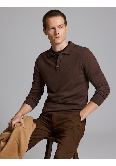 Pierre Cardin Kahverengi Slim Fit Düğmeli Polo Yaka Basic Triko Kazak 50333894-vr029