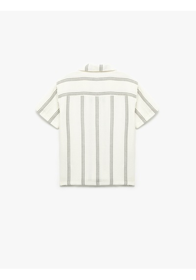Koton Pamuklu Kısa Kollu Oversize Çizgili Gömlek Ekru Çizgili 5skb60140tw Ekru Çizgili