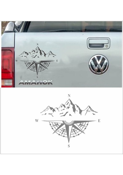 Pusula Ve Dağ Sticker - Araba Oto Motosiklet Karavan Cam Sticker - 00048 40x33 Cm