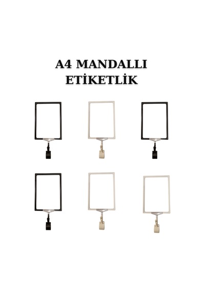 6 Adet Siyah Beyaz A4 Mandallı Sepet Etiketi Çerçeveli Etiketlik Siyah Beyaz