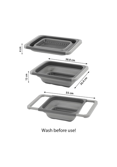 Katlanabilir Silikon Süzgeç, Teleskopik Saplı Lavabo Üstü Makarna Süzgeci, Sebze Meyve Yıkama, Gıda Sınıfı Bpa Free, Isıya Dayanıklı, Ergonomik, Yer Kaplamaz, Beyaz