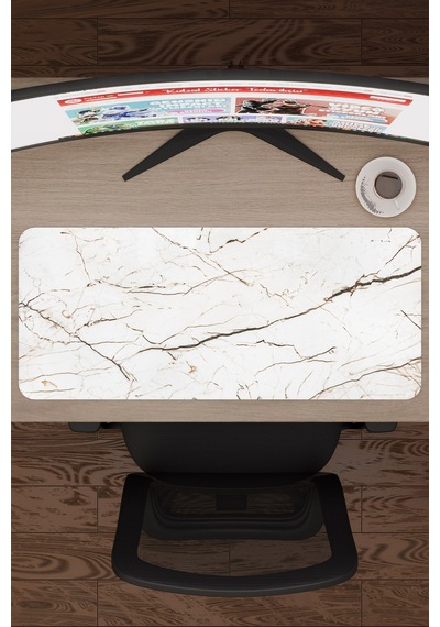 Beyaz Mermer Kaymaz Dikişli Kauçuk Oyuncu Mousepad V5 - 70x30 Xl Gaming Mouse Pad Fare Altlığı