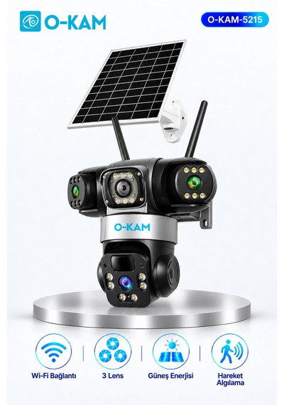 O-kam Ok-5215 3 Lensli Güneş Panelli Wi-fi Güvenlik Kamerası