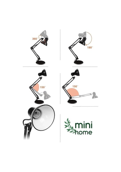Minihome Esnek Ayarlanabilir 360 Derece Dönebilen Kıskaçlı Akrobat Masa Lambası Siyah Diğer