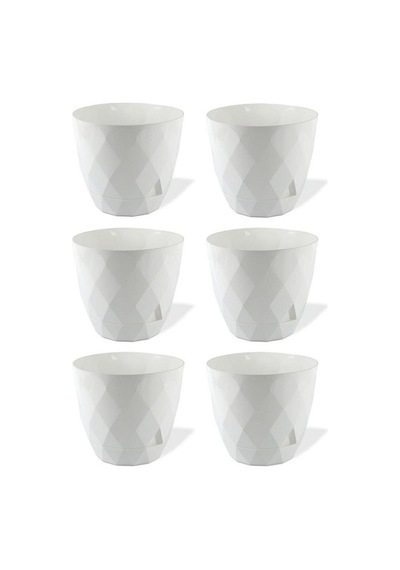 Omnipazar Krs-453 Yakamoz Tabaklı Plastik Saksı Takımı 2.4 Lt Beyaz 6 Adet