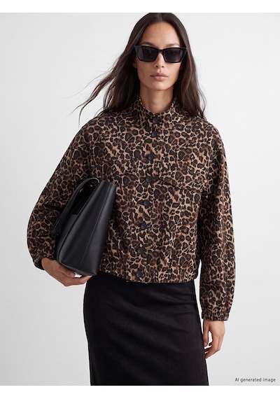 Lcwaıkıkı Classic Kahverengi Leopar Desenli Keten Karışımlı Kadın Ceket
