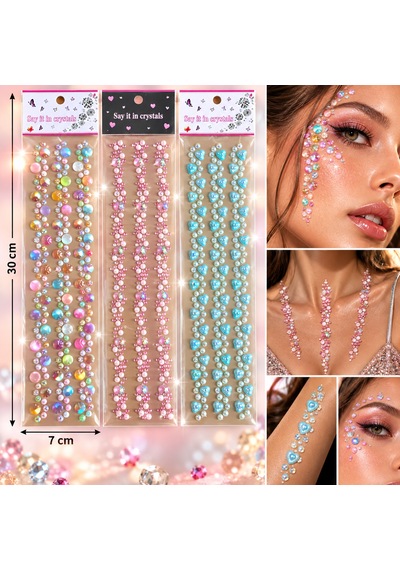 Şerit Rengarenk Yapışkanlı Yüz Taşı Face Gems Taşlı Yüz Ve Vücut Süsü