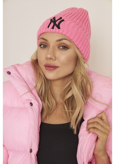 Eke Tekstil Pembe Unısex Ny Nakış Detaylı Yumuşak Dokulu Selanik Triko Bere Pembe