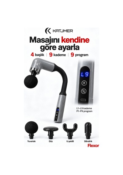 Kj/fx-001 Flexor Uzun Saplı Şarjlı Masaj Aleti, 4 Başlıklı, 6 Kademeli, Type-c Diğer