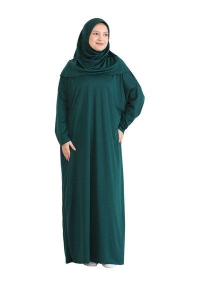 Modish Group Namaz Elbisesi Eşarp Seccade Tesbih Set, İslami Giyim Takım Ferace Turban Şal Zümrüt Yeşili