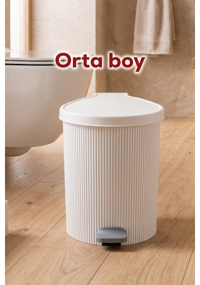 Porsima 0709-1 Stil 3lü Yuvarlak Pedallı İçi Kovalı Çöp Kovası Seti - Banyo Mutfak Çöp Kovası Takımı Beyaz
