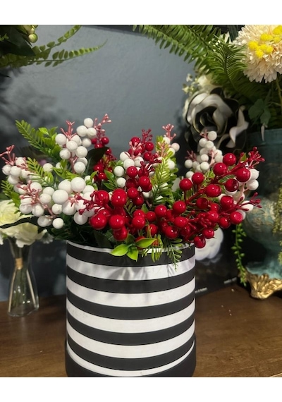 Yapay Çiçek Kokina Demet Beyaz K51 Yılbaşı Çiçeği Christmas White Berry