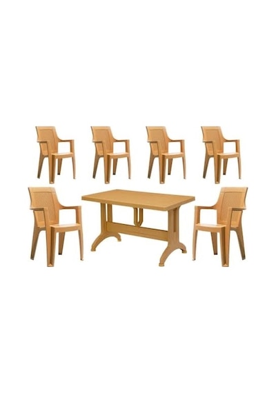 Buyukarısoy Elegance Rattan Efektli Plastik Sandalye Ve 70X120 Masa Bahçe Kahverengi