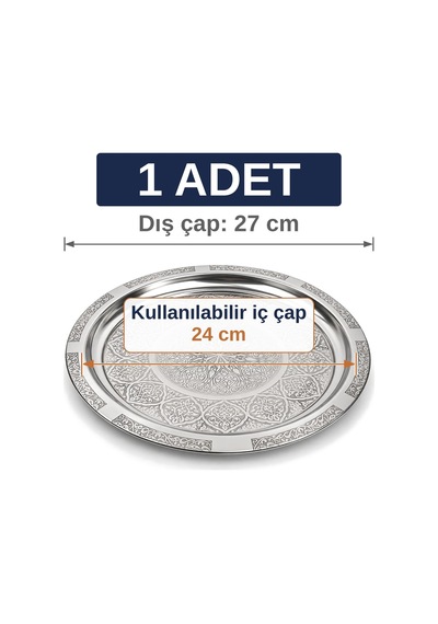 Binbir Trend 27 Cm Otantik Desenli Krom Çelik Kebap, Izgara, Meze Ve Servis Tabağı 1 Adet