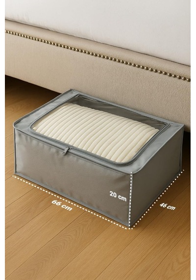 Handyol 1 Adet Pencereli Çelik Destekli Büyük Boy Hurç Baza Altı Çok Amaçlı Organizer 66x46x20 Cm Gri