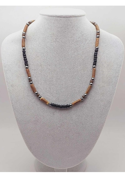 Yasamtohumu Ahşap & Hematit Tasarım Unisex Otantik Kolye 56096 Çok REnkli Çok Renkli