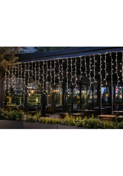 4 Metre 192 Led Profesyonel Perde Led Işık Dış Mekan Kalın Kablolu Beyaz Flaşlı Kafe Restoran Bahçe Teras Aydınlatma Sarı
