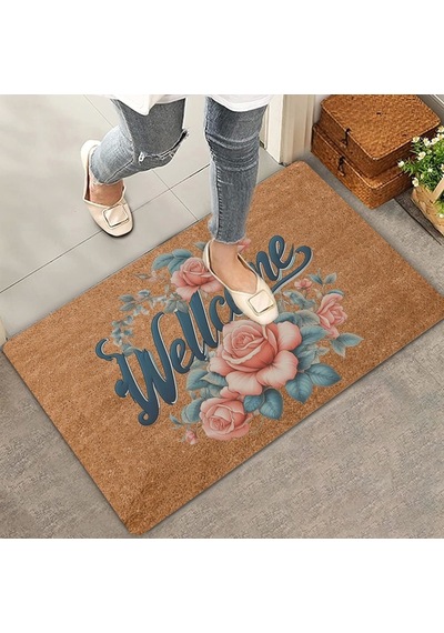 Valerine Life Sarmaşık Pembe Güller Welcome Kapı Önü Paspası 45x70cm