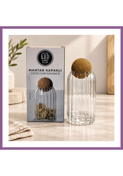Bezos Mantar Kapaklı Küçük Çizgili Kavanoz Rengaren
