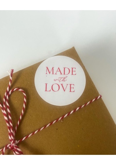 Made With Love el yazılı Kırmızı 5 cm Yuvarlak Etiket 100 Adet