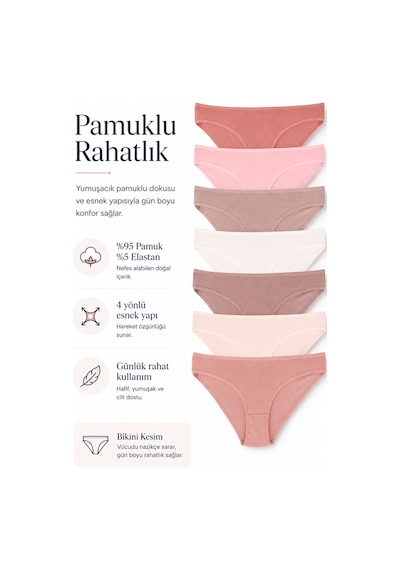 Sebatingo Kadın Külot Bikini Pamuklu Soft Renkli 7 Li Paket