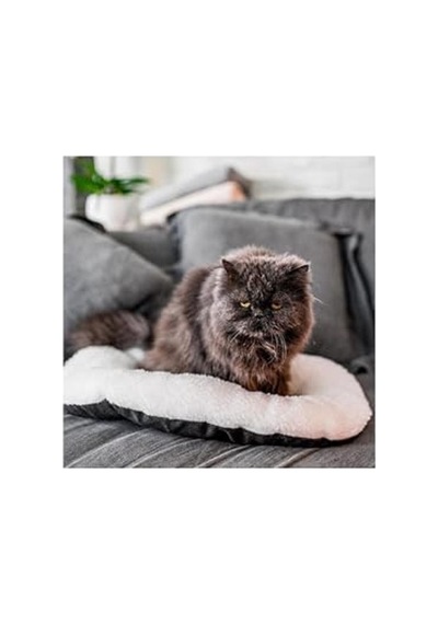 Gri-beyaz Oval Peluş Yatak, 55 Cm X 36 Cm - Kedi Ve Küçük Köpekler İçin