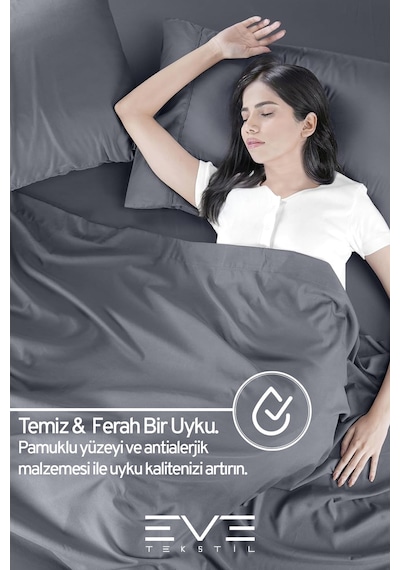 Eve Tekstil Fitted Yüksek Kaliteli Penye Kumaş Çift Kişilik Lastikli Çarşaf Gri