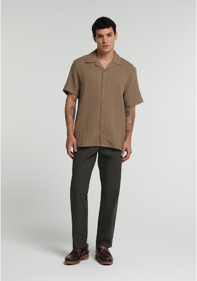 Colin's Colins Relaxed Fit Apaj Yaka Düz Erkek Kahverengi Kısa Kol Gömlek Cl1080096 Q1.v1 Brw