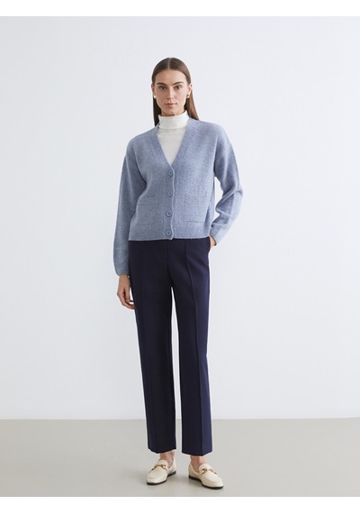 Lcw Comfort Mavi V Yaka Kadın Triko Hırka