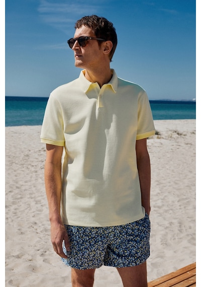 Grimelange LAPORTE Erkek Dokulu Kumaşlı Slim Fit Sarı Polo Yaka T-shirt