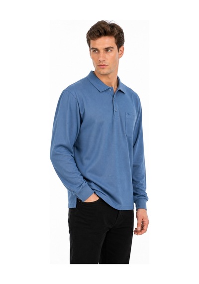 Dynamo Erkek Büyük Beden Mevsimlik Polo Yaka Cepli Sweatshirt Bgl-st05367 Mavi