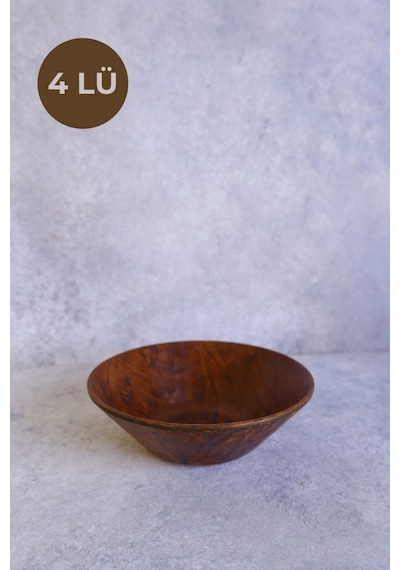 Justwood 4 Lü Ligna 19 Cm Melamin Ahşap Rölyefli Salata Tabağı, Servis Tabağı, Çukur Kase, Çerezlik Koyu Kahverengi