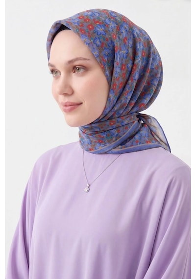 Silk Home Mini Floral Desen Soft Pamuk Eşarp Lila