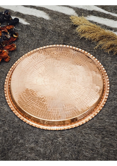 Moda Bakır Dövme Bakır Tepsi 35 Cm Bakır
