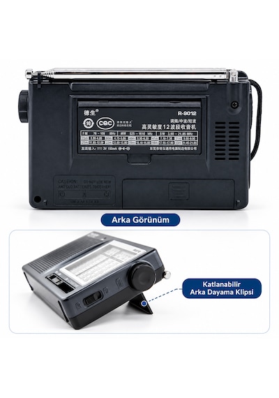 Tecsun R-9012 Pilli 12 Bant Dünya Radyosu Fm Mw Sw Kısa Dalga Analog Cep Radyosu Teleskopik Antenli