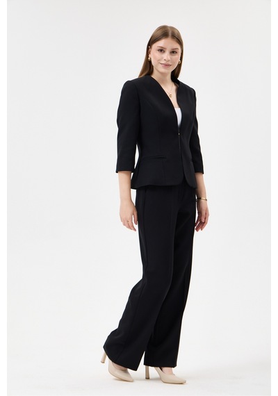 Velnara Moda Siyah Zamansız Klasik Kadın Takım Elbise-v Yaka Ceket & Boru Paça Pantolon Siyah - 927039466 Siyah