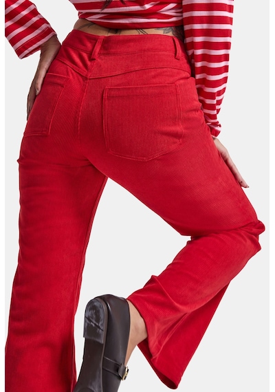 Kadın Kırmızı Flare Fit Velvet Kadife Kumaş Pantolon