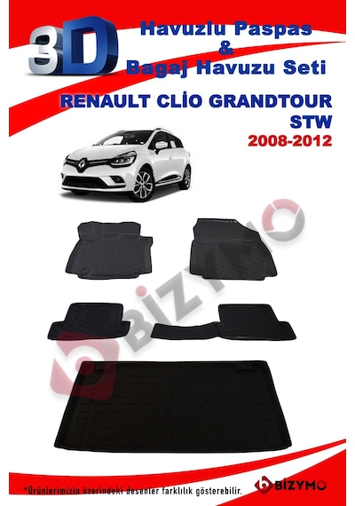 Renault Clio Grandtour Stw 2008-2012 Havuzlu Paspas Ve Bagaj Seti Siyah