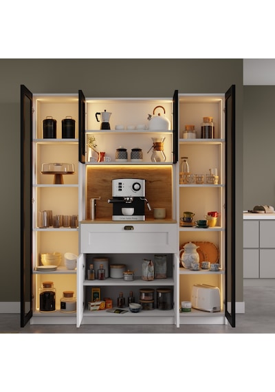 Nero Duo Kahve Köşesi Ve Kiler Dolabı Alüminyum Çerçeveli Cam Kapaklı Led Aydınlatmalı 190 X 160 Cm Beyaz Nero Duo Kahve Köşesi Ve Kiler Dolabı Alüminyum Çerçeveli Cam Kapaklı Led Aydınlatmalı 190 X 160 Cm Beyaz