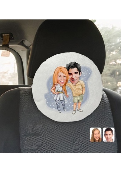 Kişiye Özel Sevgililer Karikatürlü Yuvarlak Dekoratif Kırlent Yas (527061886)