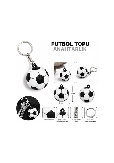 3d Anahtarlık Futbol Topu 3 Cm Siyah Beyaz Qtop Q-0910
