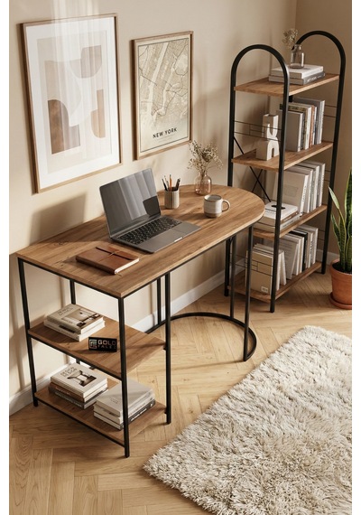 Çalışma Masası Ve Kitaplık Seti Metal Ayaklı, Minimalist Tasarım, Geniş Masa Alanı, Çok Raflı Depolama,modern 125 Atlantik Çam Çalışma Masası Ve Kitaplık Seti Metal Ayaklı, Minimalist Tasarım, Geniş Masa Alanı, Çok Raflı Depolama,modern 125 Atlantik Çam