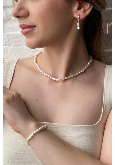 7,5 Mm Yassı Barok İnci Bileklik 20 Cm / Rose Rose Pembe Altın