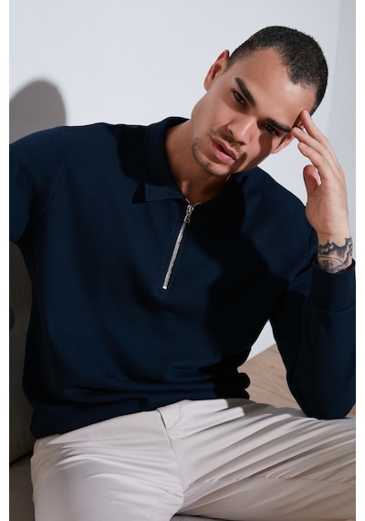 Buratti Pamuklu Regular Fit Yarım Fermuarlı Polo Yaka Erkek Sweat 5905805 Indigo Buratti Pamuklu Regular Fit Yarım Fermuarlı Polo Yaka Erkek Sweat 5905805 Indigo