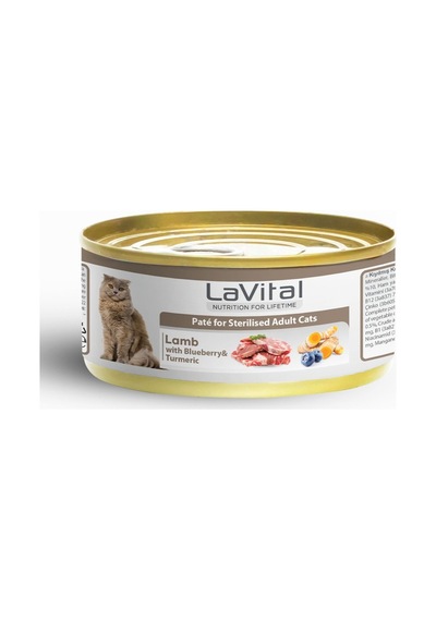 Lavital Gold Kuzu Etli, Yabanmersini Ve Zerdeçallı Sterilised Yetişkin Kedi Konservesi 85 Gr