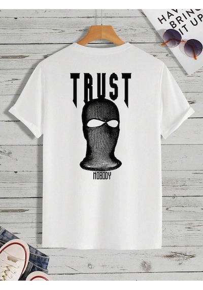Trust Mast Süprem T-shirt - Beyaz Baskılı Oversize Bisiklet Yaka Kısa Kol Tişört Beyaz