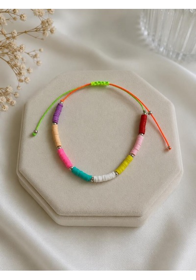 Turuncu Nazar Boncuklu İpli Bileklik Plastik Boncuklu İp Bileklik Unisex Günlük Aksesuar Çok Renkli