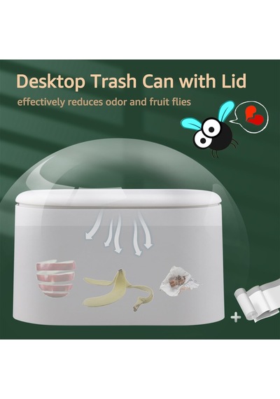 Kapaklı Mini Çöp Kutusu, Çıkarılabilir İç Plastik İle Pres Tipi Küçük Çöp Kovası Küçük Çöp Sepeti Kompakt Kapaklı Kapatılabilir Çöp Kutusu, Masa Tezgah Üstü Ofis Çocuk Oval Dikdörtgen Beyaz